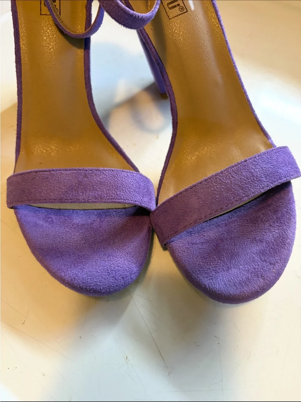 Purple Suede Ankle Strap Block Heel Sandals size 8
